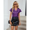Blooming Jelly Women’s Satin Ruffle Sleeve Blouse – Dressy Casual Business Wear(Dark Purple)