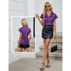 Blooming Jelly Women’s Satin Ruffle Sleeve Blouse – Dressy Casual Business Wear(Dark Purple)