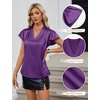 Blooming Jelly Women’s Satin Ruffle Sleeve Blouse – Dressy Casual Business Wear(Dark Purple)