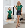 Blooming Jelly Women’s Satin Ruffle Sleeve Blouse – Dressy Casual Business Wear(Green)