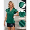 Blooming Jelly Women’s Satin Ruffle Sleeve Blouse – Dressy Casual Business Wear(Green)