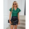 Blooming Jelly Women’s Satin Ruffle Sleeve Blouse – Dressy Casual Business Wear(Green)