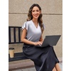 Blooming Jelly Women’s Satin Ruffle Sleeve Blouse – Dressy Casual Business Wear(Grey)
