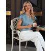 Blooming Jelly Women’s Satin Ruffle Sleeve Blouse – Dressy Casual Business Wear(Haze Blue)