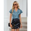 Blooming Jelly Women’s Satin Ruffle Sleeve Blouse – Dressy Casual Business Wear(Haze Blue)