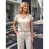 Blooming Jelly Women’s Satin Ruffle Sleeve Blouse – Dressy Casual Business Wear(Light Beige)
