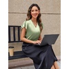 Blooming Jelly Women’s Satin Ruffle Sleeve Blouse – Dressy Casual Business Wear(Mint Green)