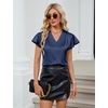 Blooming Jelly Women’s Satin Ruffle Sleeve Blouse – Dressy Casual Business Wear(Navy Blue)