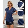Blooming Jelly Women’s Satin Ruffle Sleeve Blouse – Dressy Casual Business Wear(Navy Blue)