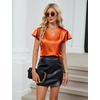 Blooming Jelly Women’s Satin Ruffle Sleeve Blouse – Dressy Casual Business Wear(Orange)