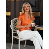 Blooming Jelly Women’s Satin Ruffle Sleeve Blouse – Dressy Casual Business Wear(Orange)