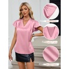 Blooming Jelly Women’s Satin Ruffle Sleeve Blouse – Dressy Casual Business Wear(Pink)