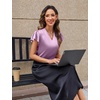 Blooming Jelly Women’s Satin Ruffle Sleeve Blouse – Dressy Casual Business Wear(Purple)