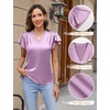 Blooming Jelly Women’s Satin Ruffle Sleeve Blouse – Dressy Casual Business Wear(Purple)