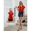 Blooming Jelly Women’s Satin Ruffle Sleeve Blouse – Dressy Casual Business Wear(Red)