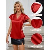 Blooming Jelly Women’s Satin Ruffle Sleeve Blouse – Dressy Casual Business Wear(Red)