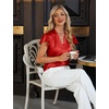 Blooming Jelly Women’s Satin Ruffle Sleeve Blouse – Dressy Casual Business Wear(Red)