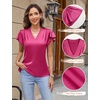 Blooming Jelly Women’s Satin Ruffle Sleeve Blouse – Dressy Casual Business Wear(Rose Red)