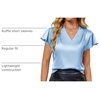 Blooming Jelly Women’s Satin Ruffle Sleeve Blouse – Dressy Casual Business Wear(Sky Blue)
