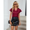 Blooming Jelly Women’s Satin Ruffle Sleeve Blouse – Dressy Casual Business Wear(Wine Red)