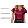 Blooming Jelly Women’s Satin Ruffle Sleeve Blouse – Dressy Casual Business Wear(Wine Red)