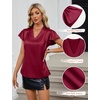 Blooming Jelly Women’s Satin Ruffle Sleeve Blouse – Dressy Casual Business Wear(Wine Red)