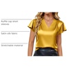 Blooming Jelly Women’s Satin Ruffle Sleeve Blouse – Dressy Casual Business Wear(Yellow)