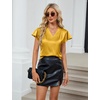 Blooming Jelly Women’s Satin Ruffle Sleeve Blouse – Dressy Casual Business Wear(Yellow)