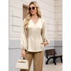 Blooming Jelly Womens Satin Silk Dressy Casual Business Blouse Button Down Long Sleeve Peplum Top Work Shirt Fall Outfit(Apricot)