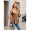 Blooming Jelly Womens Satin Silk Dressy Casual Business Blouse Button Down Long Sleeve Peplum Top Work Shirt Fall Outfit(Khaki)