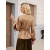 Blooming Jelly Womens Satin Silk Dressy Casual Business Blouse Button Down Long Sleeve Peplum Top Work Shirt Fall Outfit(Khaki)