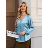 Blooming Jelly Womens Satin Silk Dressy Casual Business Blouse Button Down Long Sleeve Peplum Top Work Shirt Fall Outfit(Turquoise)