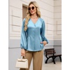 Blooming Jelly Womens Satin Silk Dressy Casual Business Blouse Button Down Long Sleeve Peplum Top Work Shirt Fall Outfit(Turquoise)