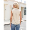Blooming Jelly Womens Satin Silk Tank Top Sleeveless Pleated Button Down Shirt V Neck Dressy Casual Blouse Business Tops(Apricot)