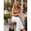 Blooming Jelly Womens Satin Silk Tank Top Sleeveless Pleated Button Down Shirt V Neck Dressy Casual Blouse Business Tops(Khaki)