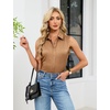 Blooming Jelly Womens Satin Silk Tank Top Sleeveless Pleated Button Down Shirt V Neck Dressy Casual Blouse Business Tops(Khaki)