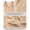 Blooming Jelly Womens Satin Tank Tops V Neck Sleeveless Summer Dressy Silky Blouse Ladies Trendy Work Business Casual Outfit(Khaki)