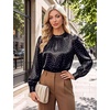 Blooming Jelly Women’s Silk Blouse Polka Dot Dressy Casual Work Top(Black)