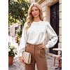 Blooming Jelly Women’s Silk Blouse Polka Dot Dressy Casual Work Top(White)