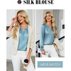 Blooming Jelly Womens Silk Dressy Casual Blouses Button Down Long Sleeve Shirts Satin Business Casual Tops Work Outfits 2025(Blue)