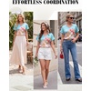 Blooming Jelly Womens Silk Satin Dressy Casual Blouses Short Sleeve Summer Tops Trendy Work Business Outfits 2026(Blue)