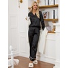 Blooming Jelly Women’s Silk Satin Pajamas Long Sleeve Button Down 2 Piece Lounge Set Striped Loungewear Sleepwear(Black Striped)