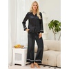 Blooming Jelly Women’s Silk Satin Pajamas Long Sleeve Button Down 2 Piece Lounge Set Striped Loungewear Sleepwear(Black Striped)