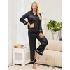 Blooming Jelly Women’s Silk Satin Pajamas Long Sleeve Button Down 2 Piece Lounge Set Striped Loungewear Sleepwear(Black Striped)