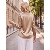 Blooming Jelly Womens Silk Work Blouses Long Sleeve Business Casual Tops(Champagne Gold)