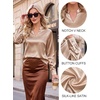 Blooming Jelly Womens Silk Work Blouses Long Sleeve Business Casual Tops(Champagne Gold)