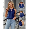 Blooming Jelly Womens Summer Tank Tops Satin Business Dressy Casual Blouse(Navy Blue)