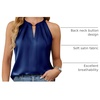 Blooming Jelly Womens Summer Tank Tops Satin Business Dressy Casual Blouse(Navy Blue)