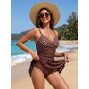 Blooming Jelly Womens Tummy Control Swimsuit Twist Front Bathing Suit(Brown Polka Dots)
