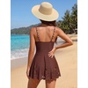 Blooming Jelly Womens Tummy Control Swimsuit Twist Front Bathing Suit(Brown Polka Dots)